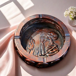 Skull Ashtray Resin Round Desktop <b>Ornament</b> Halloween Decor Gift - Product Image 2