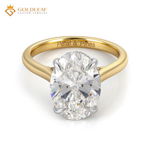 Anillo de Boda Moderno para Mujer, con Diamante Cultivado en Laboratorio de Corte Ovalado de 4.06CT, Color D, Claridad VS1, Chapado en Oro Amarillo de 18k, Certificado IGI, Diseño Goldleaf Personalizado - Product Image 1
