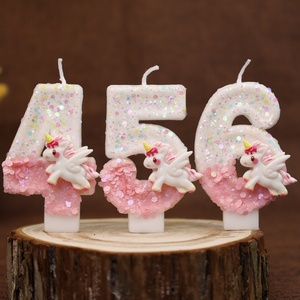 Bougies d'anniversaire écologiques en forme de chiffres 0-9 pour gâteaux numériques, sans fumée, faites à la main en cire, non toxiques, sans flamme, en stock - Product Image 1
