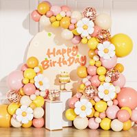 Kit Garland Balon Tema Daisy Pink Kuning Boho Kustom dengan Balon Foil Daisy untuk Dua Ulang Tahun atau Baby Shower Bergaya