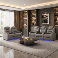 Canapé inclinable électrique à trois places Soothroom en cuir véritable et bois, avec fonction zéro gravité, extensible, mousse à mémoire de forme et éclairage LED 7 couleurs