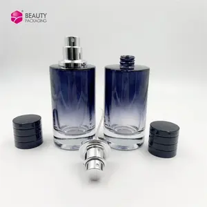 Luxe 1Oz 30Ml Ronde Zwarte Blauwe Kleur Mannen Gradiënt Lege Glazen Parfumfles Met Fijne Mistsproeipomp