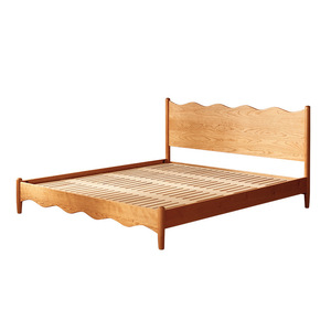 Yangge Nordic Solid Wood <b>Bed</b> Cherry Wood 1.8M <b>Double</b> <b>Platform</b> <b>Bed</b> Japanese Style Wave Pattern Simple Design - Product Image 5