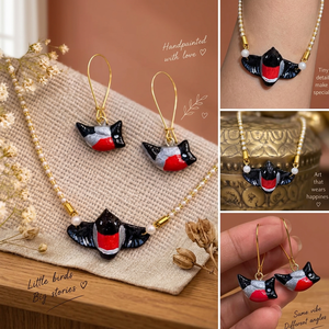 Conjunto de Collar y Pendientes de Pájaro Pintados a Mano para Mujer, Bonito Colgante de Resina, Joyería con Cuentas Chapada en Oro - Product Image 3