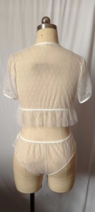 Ropa interior erótica de encaje transparente Puntos blancos Sheer Girls Mujeres Lencería sexy transparente Conjunto de lencería de 2 piezas T String - Product Image 5