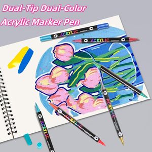 Dual Tip Acrylic Marker Pen <b>Set</b> Fine Brush Tip for Graffiti Permanent Ink <b>Paint</b> Easy-to-Use Acrylic Art Marker Pen - Product Image 3