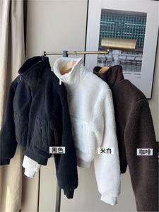 Giacca a vento casual in pile spesso con cerniera e collo a lupetto in pelliccia di agnello tinta unita ForALO, nuova collezione autunno 2025 - Product Image 5