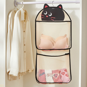 <b>Hanging</b> Mesh Storage Bag For Bra Underwear <b>Wardrobe</b> Door Organizer With Cat Dog Design Beige Triple Layer Hook Type - Product Image 3