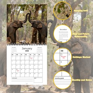 <span class=keywords><strong>Calendrier</strong></span> mural personnalisé 2027 2026 Éléphant, 12 mois, spirale, suspendu, avec section notes, décoration intérieure, cadeau de fêtes - Product Image 2