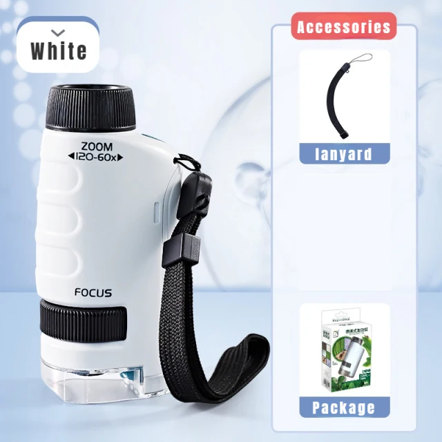 Карманный мини-микроскоп со светодиодной подсветкой, 60-120 шт.