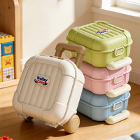Boîte de rangement pour jouets d'enfants de style dessin animé avec poignée télescopique et roulettes, organisateur pliable de style valise, boîte cadeau d'anniversaire