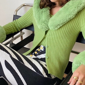 2023 automne hiver amovible lapin col en fourrure à <span class=keywords><strong>manches</strong></span> longues fil à vis tricot court Cardigan <span class=keywords><strong>pull</strong></span> pour femmes vêtements - Product Image 3