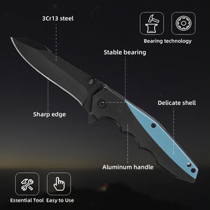 Couteau de poche pliable tactique de survie pour le camping, lame noircie, manche en aluminium HL Profession - Product Image 4