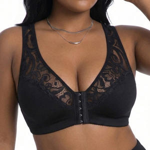 Sujetador con cierre frontal, lencería sexy de talla grande, sujetador push-up inalámbrico para mujer, sujetador de encaje con patchwork, estilo chaleco, efecto lifting, gran oferta transfronteriza - Product Image 2