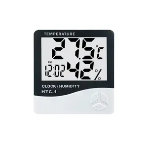 termometro del bambino batteria Suppliers-Termometro digitale all'ingrosso grande schermo LCD orologio elettronico termometro igrometro digitale HTC 1 sveglia LCD
