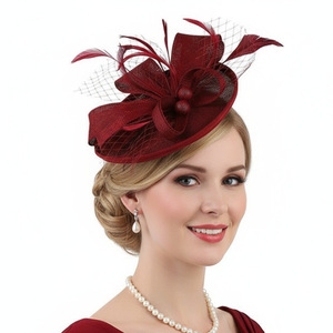 Sombrero Fascinator <span class=keywords><strong>Fucsia</strong></span> para Mujer, Estilo Kentucky Derby, con Pluma, Redecilla, Collar de Perlas y Juego de Aretes - Product Image 5