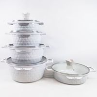 Set Peralatan Masak Aluminium Tebal Berkualitas Tinggi 10 Buah Lapisan Granit Anti Lengket dengan Tutup Kaca Kotak Penyimpanan Dapur