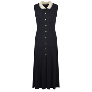 Primavera e autunno abito <span class=keywords><strong>nero</strong></span> da donna girocollo <span class=keywords><strong>in</strong></span> <span class=keywords><strong>maglia</strong></span> senza maniche Slim compleanno sera Cocktail Party abiti lunghi - Product Image 1