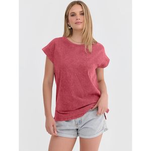 Camiseta de Mujer FOXA con Efecto Desgastado, Manga Corta, Cuello Redondo, Estilo Vintage, Informal, Básica de Verano, 100% Algodón, Transpirable - Product Image 4
