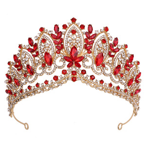 Corona con Diamanti Rossi <span class=keywords><strong>in</strong></span> Stile Europeo e Americano, Corona da Principessa <span class=keywords><strong>in</strong></span> Lega per Compleanno, Accessorio per Abito da <span class=keywords><strong>Sposa</strong></span> - Product Image 1