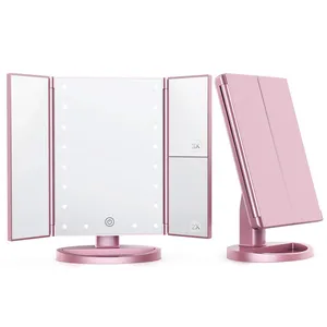 <span class=keywords><strong>Miroir</strong></span> de maquillage lumineux à trois volets avec grossissement 3X/2X, 21 lumières LED, <span class=keywords><strong>miroir</strong></span> convexe à <span class=keywords><strong>180</strong></span> degrés, Espejo Con Luz - Product Image 2