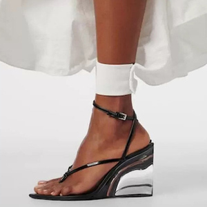 Sandalias de tacón de cuña transparente con correa al tobillo y punta abierta para mujer, estilo nuevo, sexys - Product Image 2