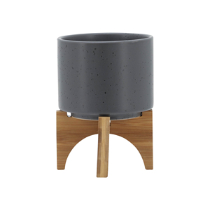 Vaso in ceramica opaca con supporto in legno per decorazioni domestiche, da tavolo, ingresso, patio, giardino - Product Image 2
