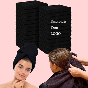 Serviettes de salon en coton noir personnalisées avec logo brodé, serviettes de toilette noires absorbantes pour spa, visage et gym, idéales pour l'entraînement - Product Image 1