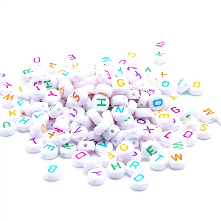 Colorful Round Letter Beads Acrylic Alphabet Beads with White