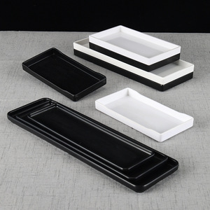 Bandeja rectangular de melamina, larga, estrecha, poco profunda, de plástico, plana, para servicio de café y té en hoteles. - Product Image 4