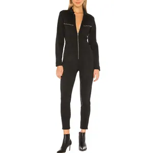 कस्टम उच्च गुणवत्ता महिलाओं पैंट कपास सेक्सी चौग़ा जिपर फ्लाई महिलाओं काले पतला jumpsuit