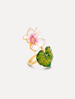Cincin Bunga & Daun Cyclamen Enamel - Cincin Motif Bunga Berlapis Emas dengan Lukisan Tangan untuk Fashion Elegan Wanita