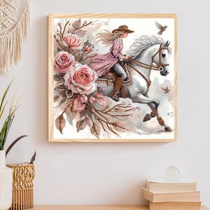 Pintura de Diamantes Personalizada de 30*30cm, Diseño de Dama <span class=keywords><strong>a</strong></span> <span class=keywords><strong>Caballo</strong></span>, Broca de Cristal de Forma Especial, Pintura de Diamantes Moderna para Decoración del Hogar - Product Image 3