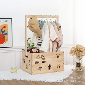Caja de Almacenamiento de Ropa de Bebé de Madera con Perchero, Color Natural, para Organización de Habitación Infantil de 0 a 12 Meses - Product Image 1
