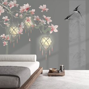 Fiori e uccelli soggiorno Tv sfondo carta da parati dipinta a mano Magnolia lanterna <span class=keywords><strong>rondine</strong></span> calda camera da letto rivestimento murale - Product Image 2