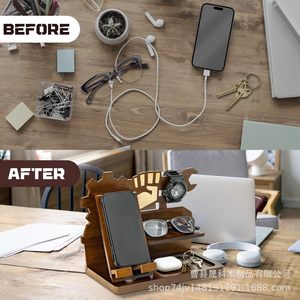 Wooden Desktop <b>Organizer</b> 3 Layers Phone Holder Glasses Watch <b>Key</b> Storage Multipurpose Office <b>Organizer</b> Standing Type Rectangle - Product Image 4