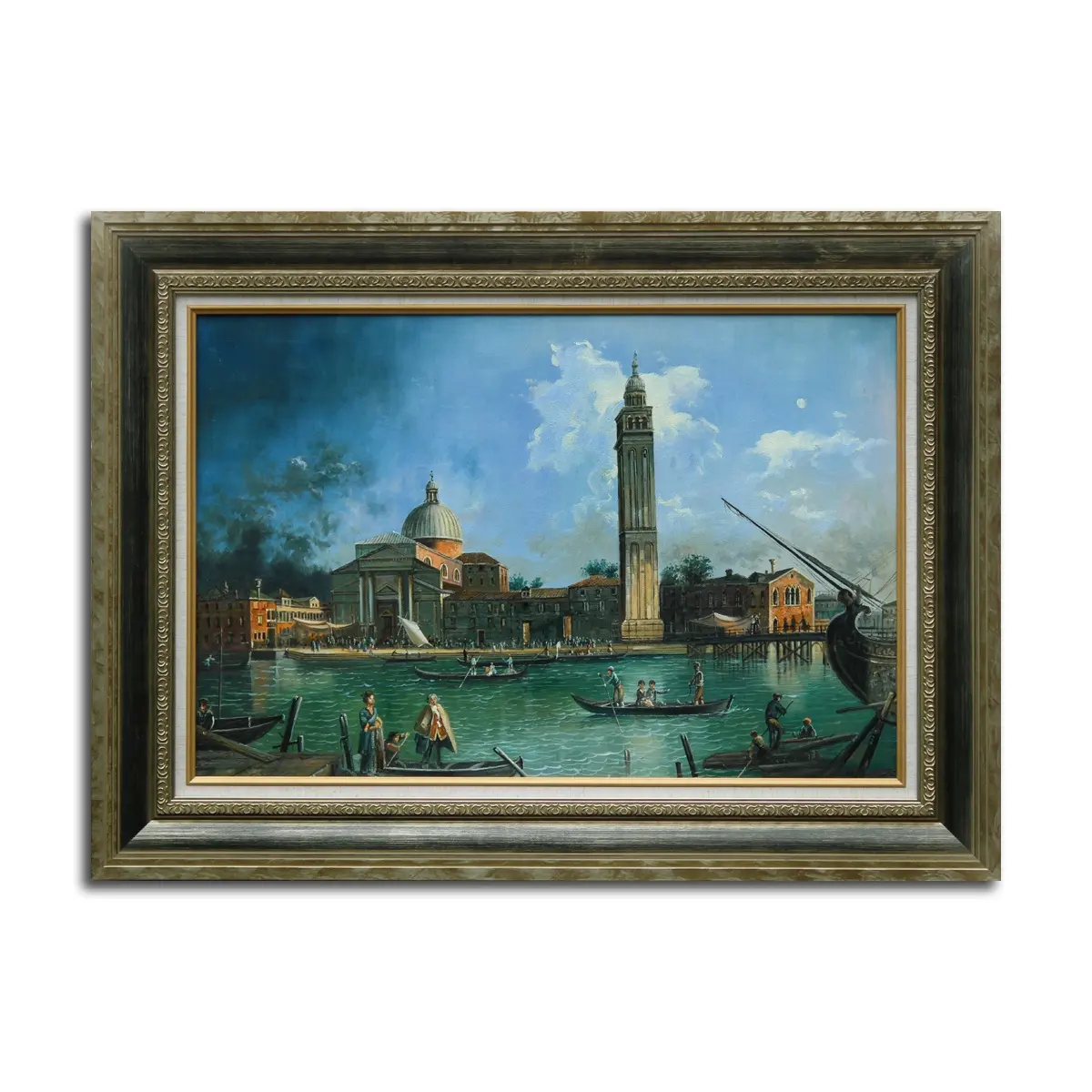 Cuadro de Venecia hecho a mano de Canaletto, celebración nocturna fuera de la iglesia de San Pietro di Castello