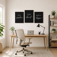 Restez positif, travaillez dur, faites-le se réaliser - Art mural, triptyque, impression sur toile, citation motivante, typographie, décoration de bureau