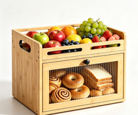 Boîte à pain en bambou pour comptoir de cuisine, conteneur de rangement pour pain avec étagère supérieure surélevée et fenêtre en acrylique