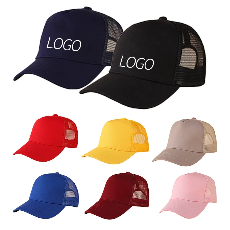 Özel nakış logosu yüksek kaliteli spor koşu kepi 5 Panel pamuk boş örgü kamyoncu şapka erkekler kadınlar için