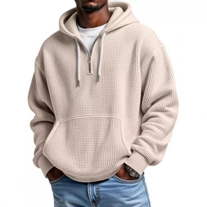 Felpa con Cappuccio da Uomo Oversize in Maglia Waffle Pesante, Manica Lunga, Stile Atletico Casual, Streetwear, Nuova Collezione 2026, Personalizzabile, Vendita all'Ingrosso - Product Image 1