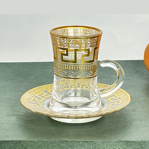 Set <span class=keywords><strong>da</strong></span> Caffè Arabo Turco del Medio Oriente con Decorazioni Dorate, Tazza <span class=keywords><strong>da</strong></span> Tè in Vetro con Piattino, Set di Tazze <span class=keywords><strong>da</strong></span> Caffè Etiopi <span class=keywords><strong>da</strong></span> 100ml - Product Image 1