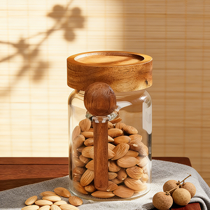 Barattolo in <span class=keywords><strong>Vetro</strong></span> per Chicchi di Caffè: Contenitore Ermetico con Coperchio in Legno di Acacia e Cucchiaio in Legno - Product Image 6