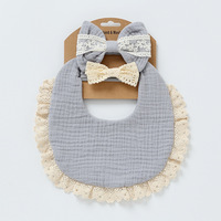 Ensembles de bavoirs en mousseline de coton solide pour bébés filles 2 bandeaux et bavoirs en dentelle ensemble de bavoirs imperméables pour nouveau-nés 3 pièces pour filles
