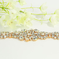 Vente en gros YUGU YG-F014 – Applique à coudre personnalisée en strass or rose avec cristaux, double contrôle qualité, échantillon rapide