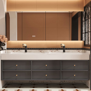 Meuble-lavabo de salle de bain minimaliste et élégant <span class=keywords><strong>avec</strong></span> vasque simple/double, meuble-lavabo suspendu, <span class=keywords><strong>miroir</strong></span> LED intelligent <span class=keywords><strong>avec</strong></span> fonction anti-buée - Product Image 5