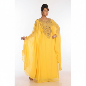 Yellow Georgette Embroidered Zari Work Islamic <b>Kaftans</b> - Product Image 1
