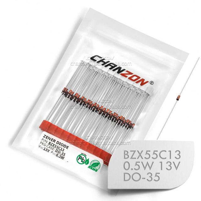 Produktbild von 50x Vishay Z-Diode BZX55C13 – DO-35, 0,5W, 13V, Für Stabilisierung & Schutz