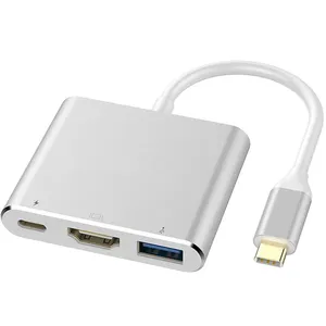 Concentrador de red 4K tipo C 3,1 a HDMI USB3.0, adaptador de cargador multipuerto hembra, Cable USB tipo C a HDM, convertidor 3 en 1 hubI