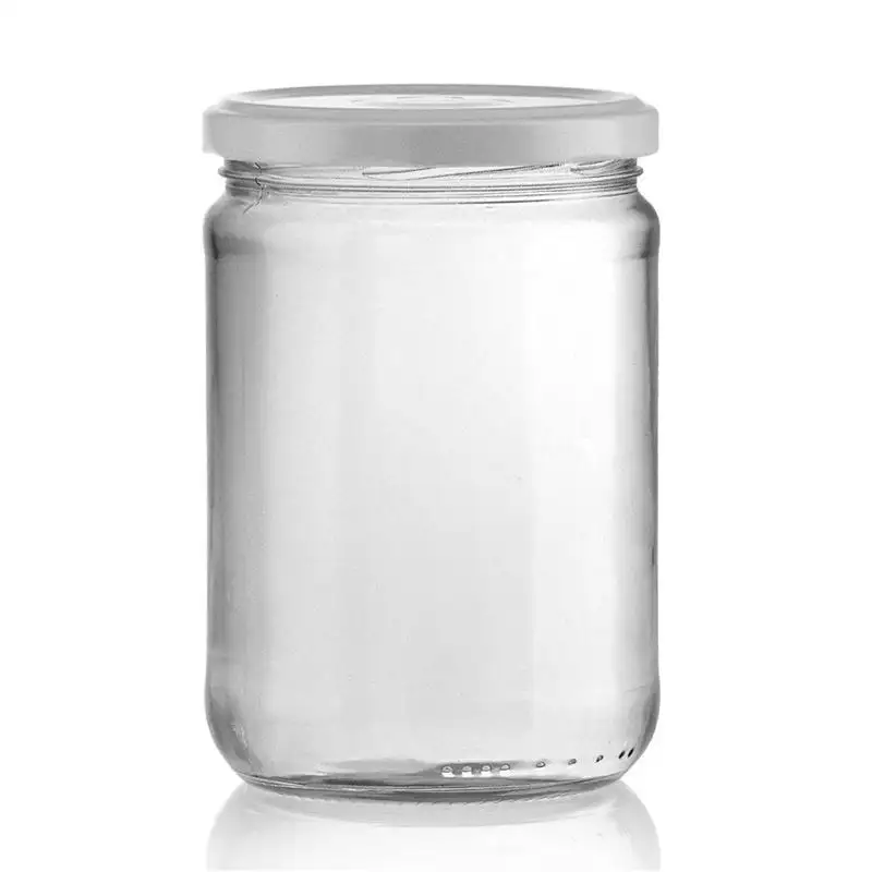 Wholesale wide mouth glass food jars with lids 8 oz empty 250ml 500ml clear storage round jars for food